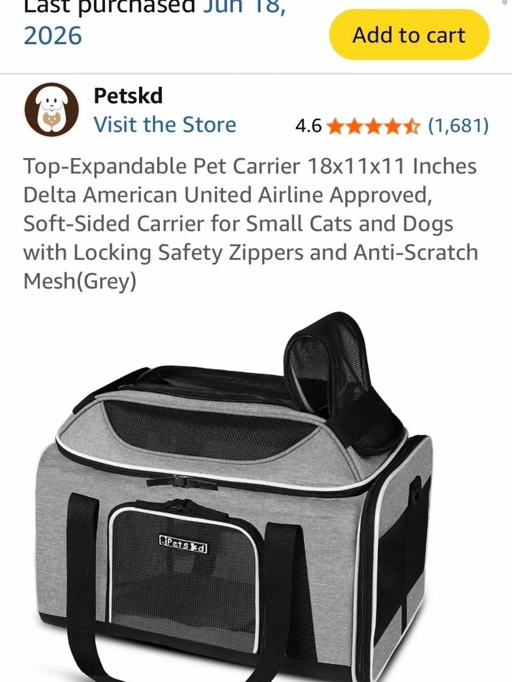 Practically New Airline-Approved Pet Carrier (18x11x11)